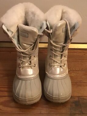 Kids Cream Waterproof Snow Boots with Faux Fur Collar